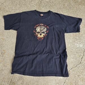 Vtg HARLEY DAVIDSON Tribal Flames Skull Graphic Duluth Minnesota Biker T Shirt L